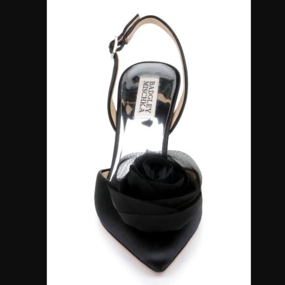 NIB Badgley Mischka Carlise Satin Slingback with Singular Rose, sz 8.5 - Picture 2 of 14